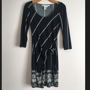 Studio M Black Faux Wrap Dress with White Print